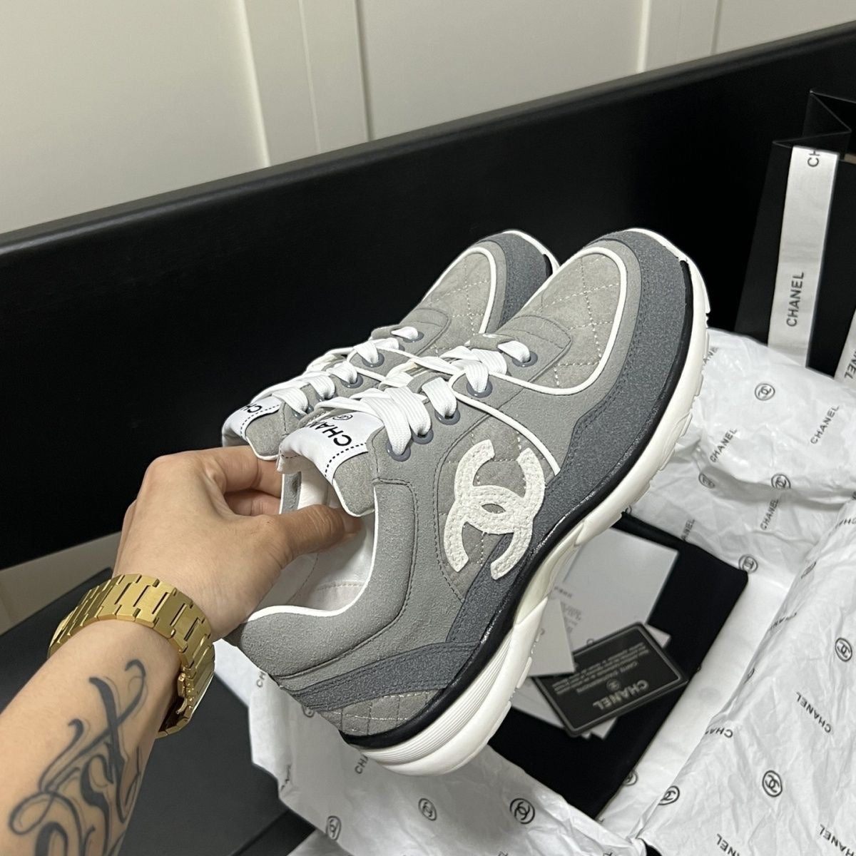 C C dark print sneakers