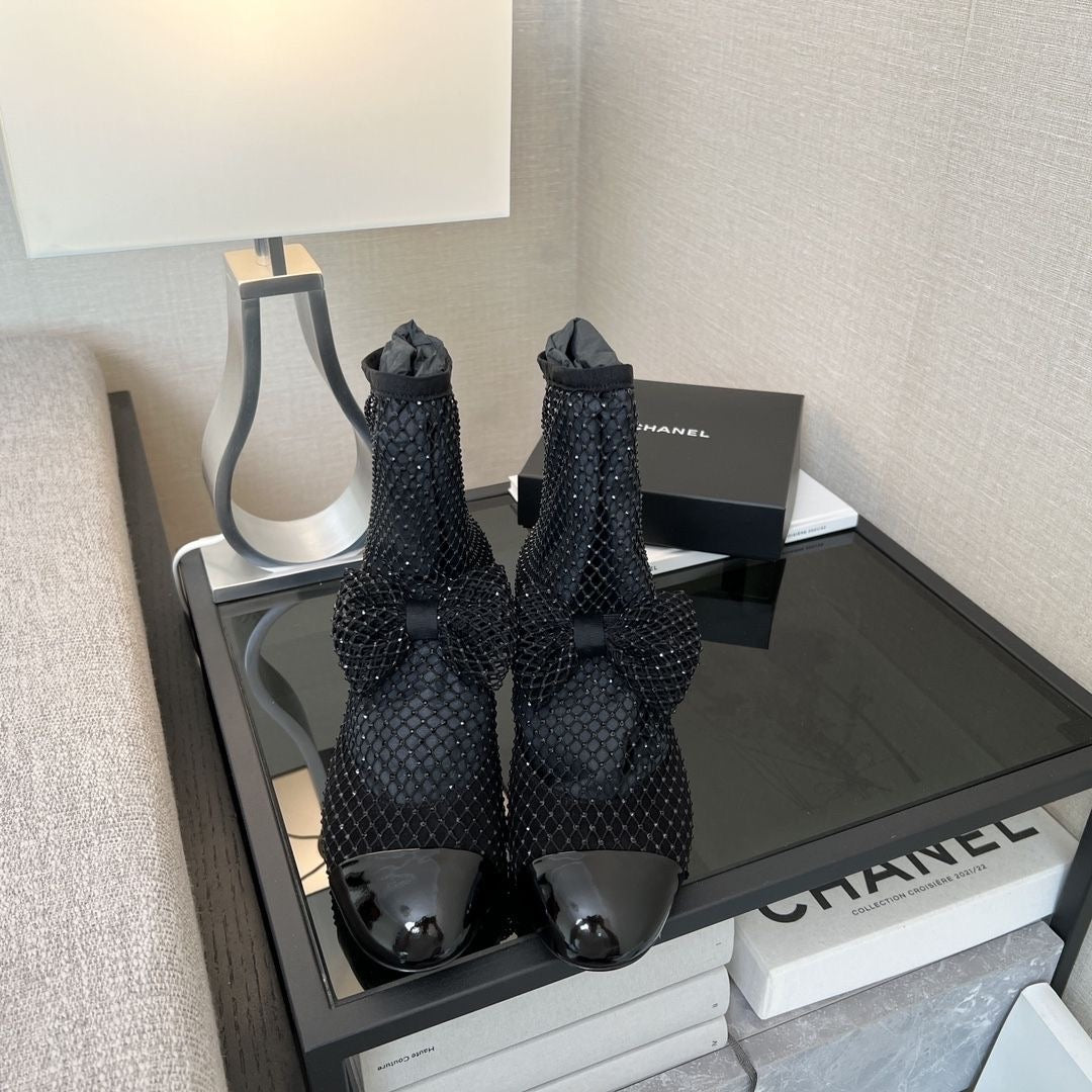 C  Rhinestone Mesh Cool Boots