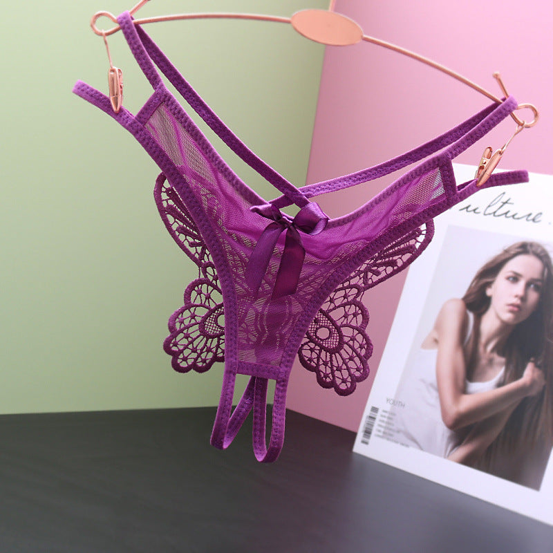 Mesh Embroidered Big Butterfly Thong