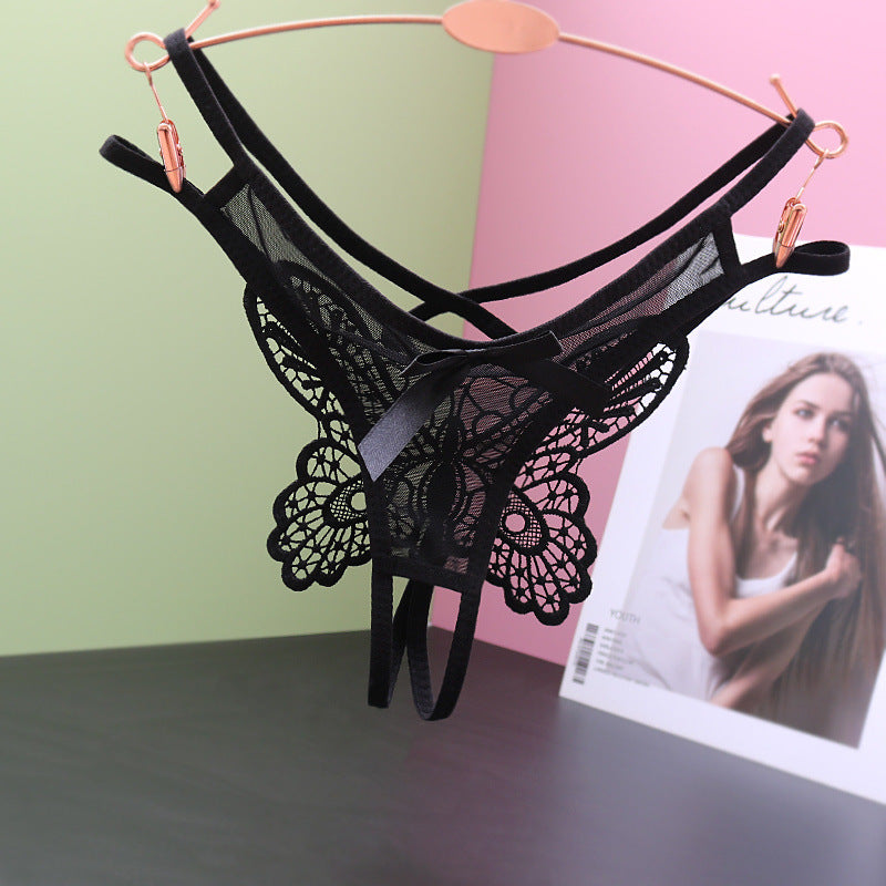 Mesh Embroidered Big Butterfly Thong