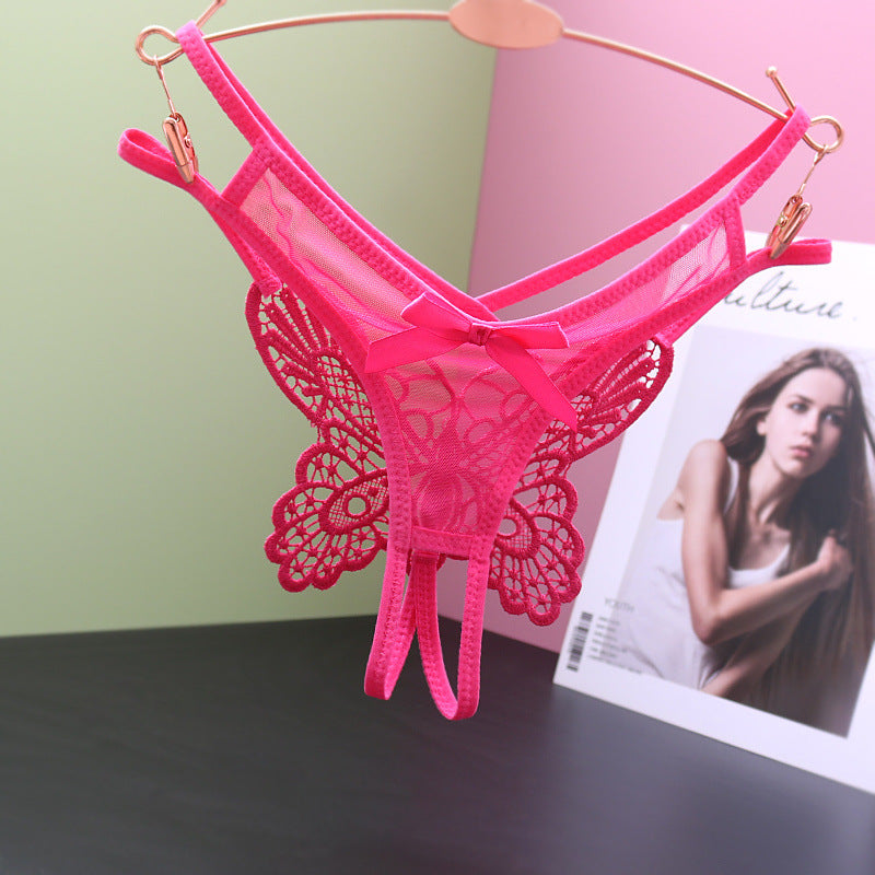Mesh Embroidered Big Butterfly Thong