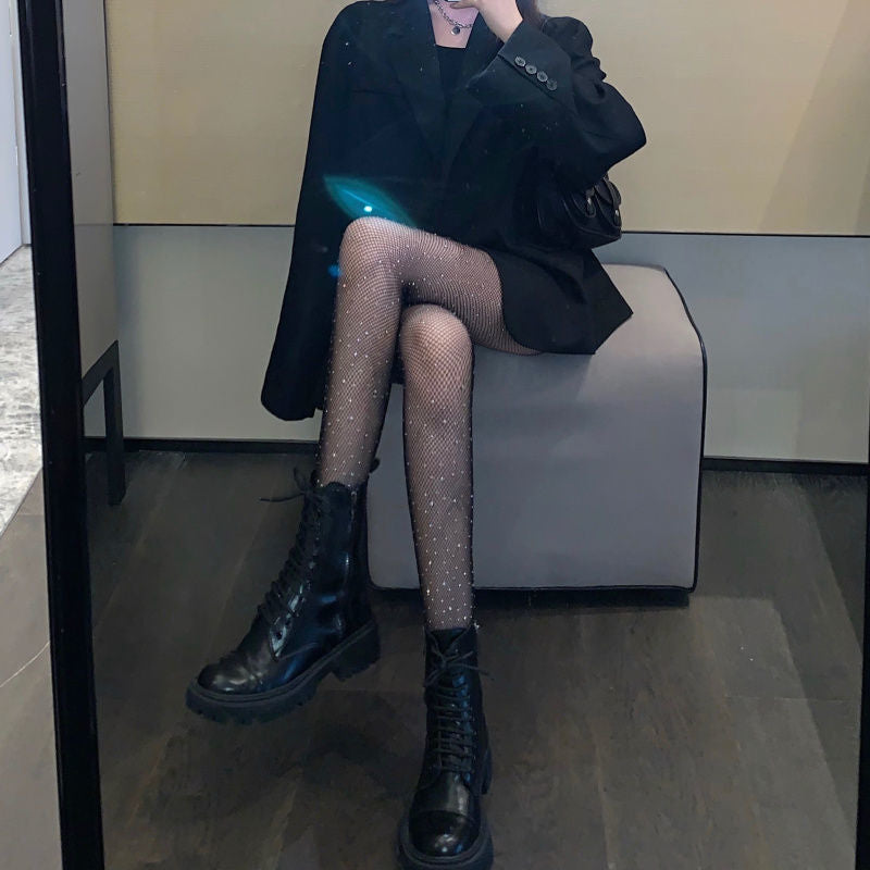 Black stockings with rhinestones