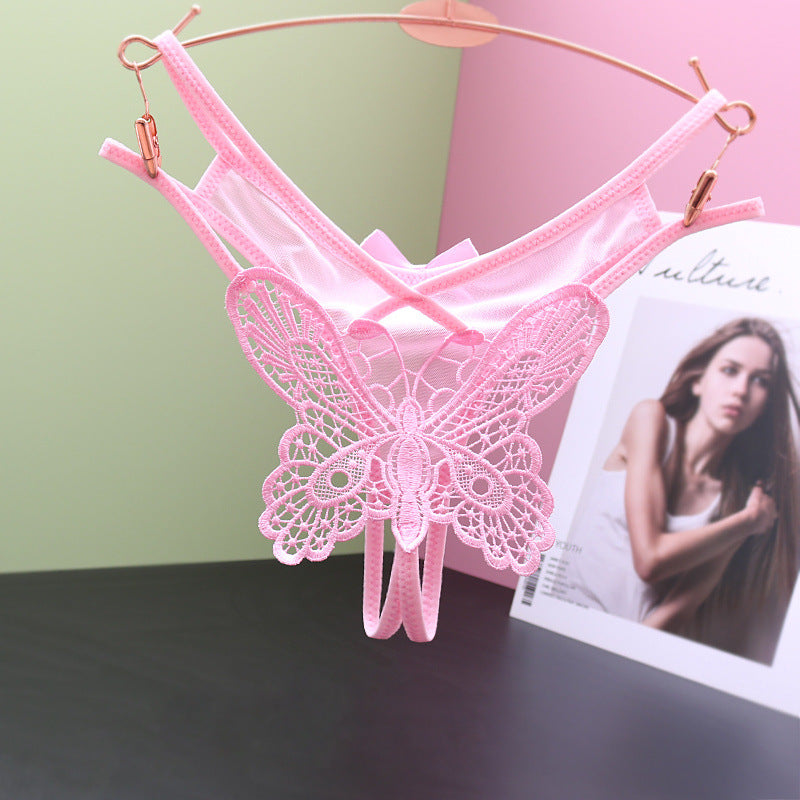 Mesh Embroidered Big Butterfly Thong