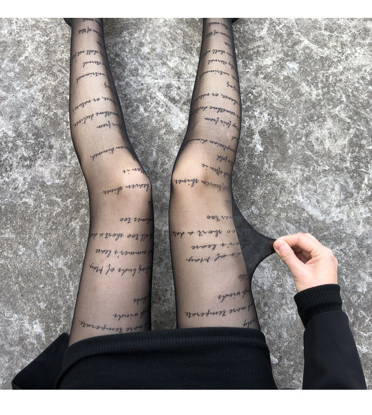 Thin Alphabet Black Stockings