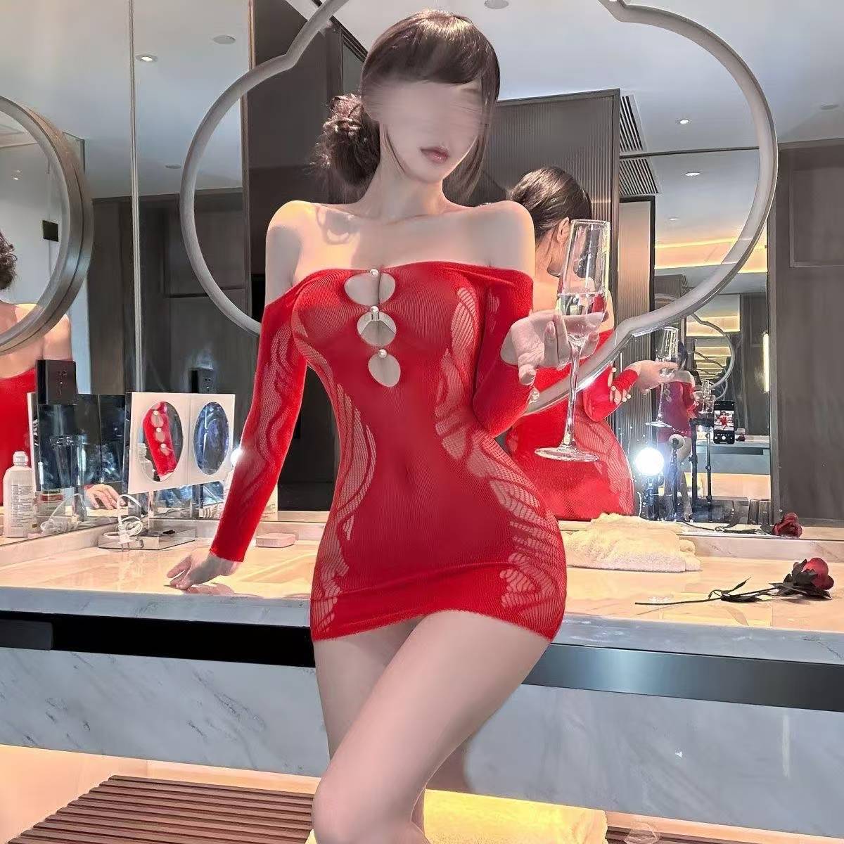 Pearl jacquard see-through mesh wrap skirt