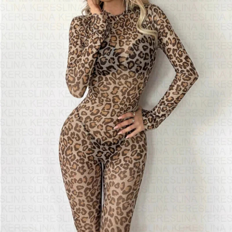 Leopard Print Long Sleeve Jumpsuit
