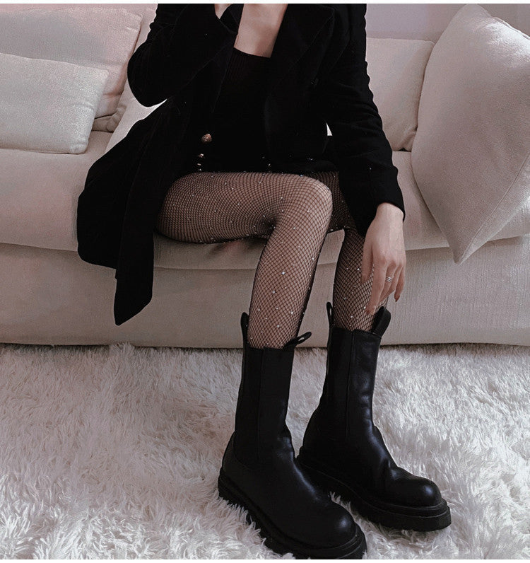 Black stockings with rhinestones