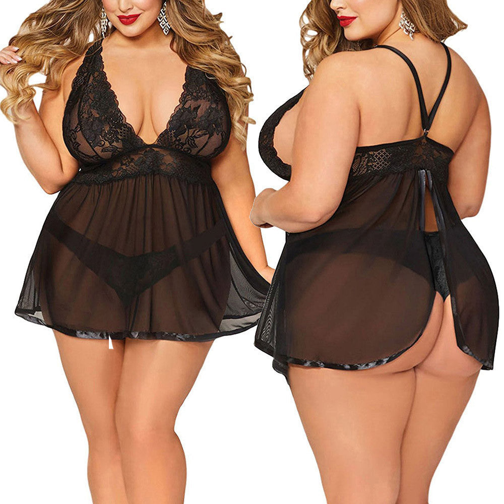 Lace and mesh neckline pajamas