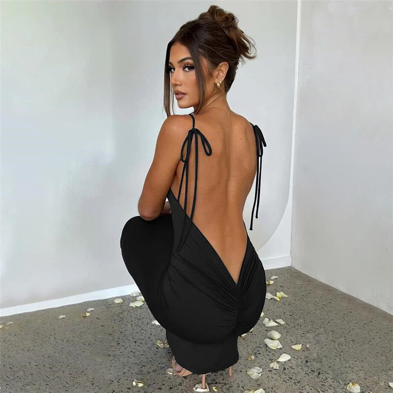 Backless Strappy Slimming Dress
