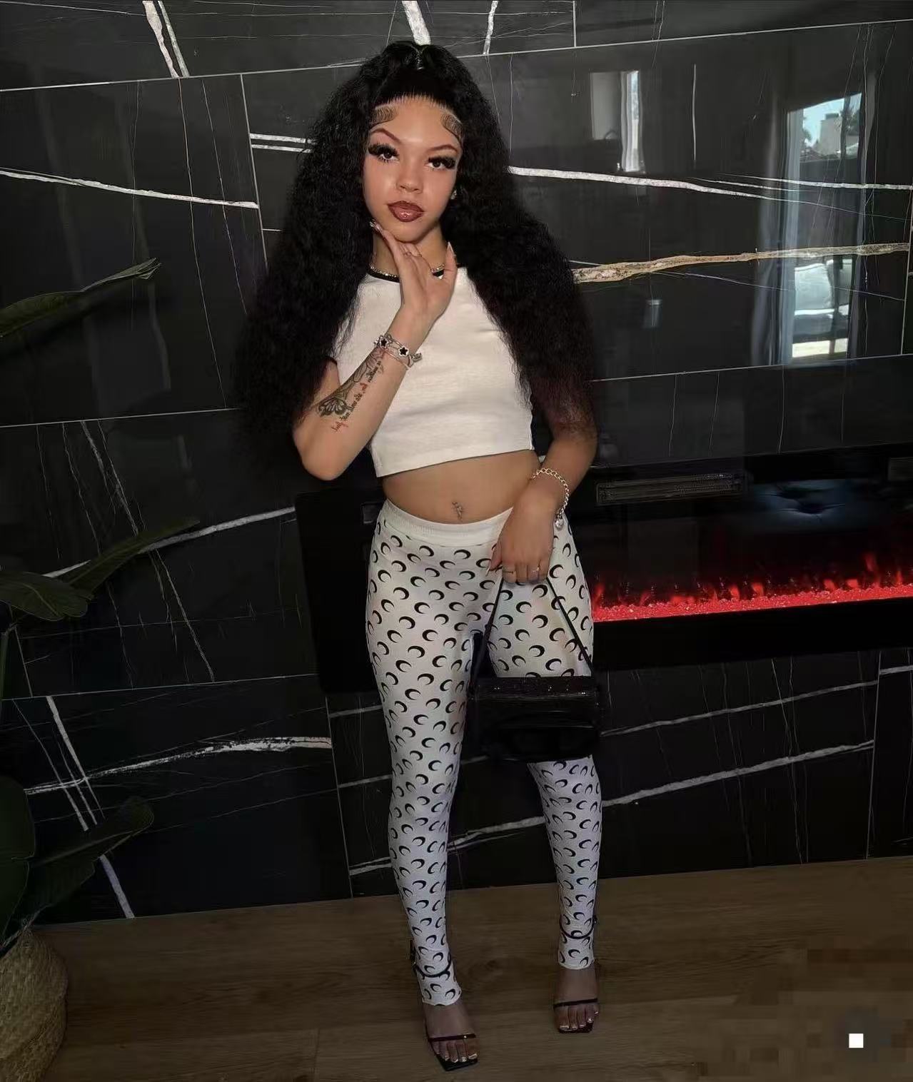 Sexy Slimming Crescent Moon Print Matching Set