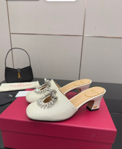 Valentin* 25SS crystal block heel sandals/flat sandals