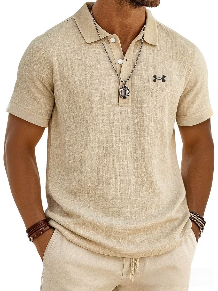 Men's Slub Cotton-Linen Casual Polo Shirt