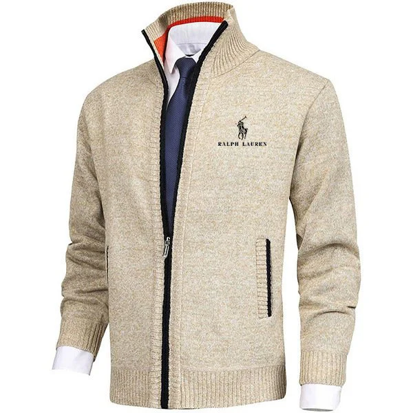 Men's solid-colored sweater with a collar.