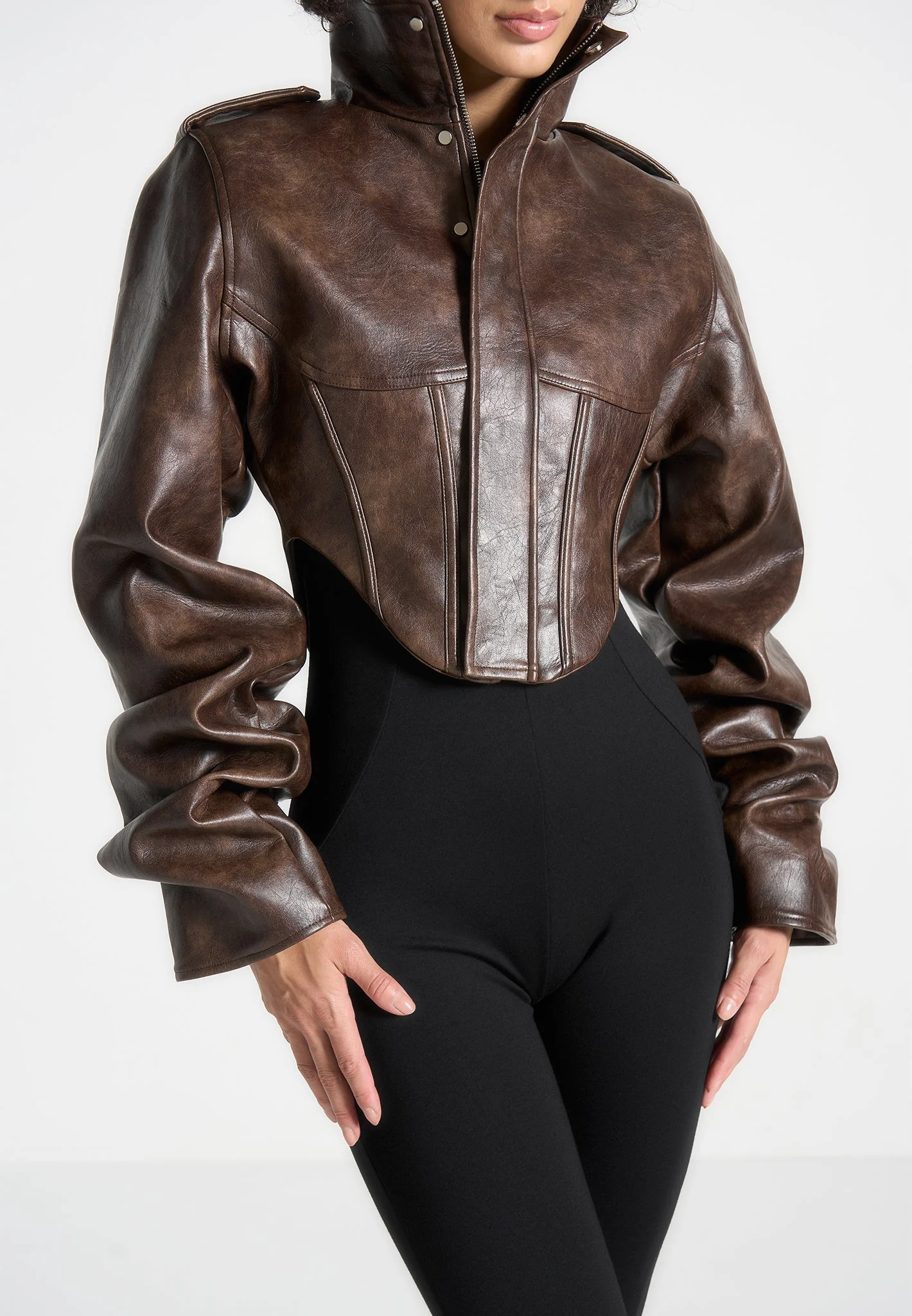Vintage Leather Tacked Sleeve Corset Jacket
