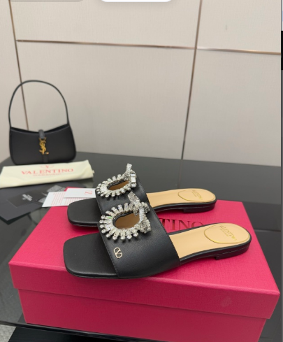 Valentin* 25SS crystal block heel sandals/flat sandals