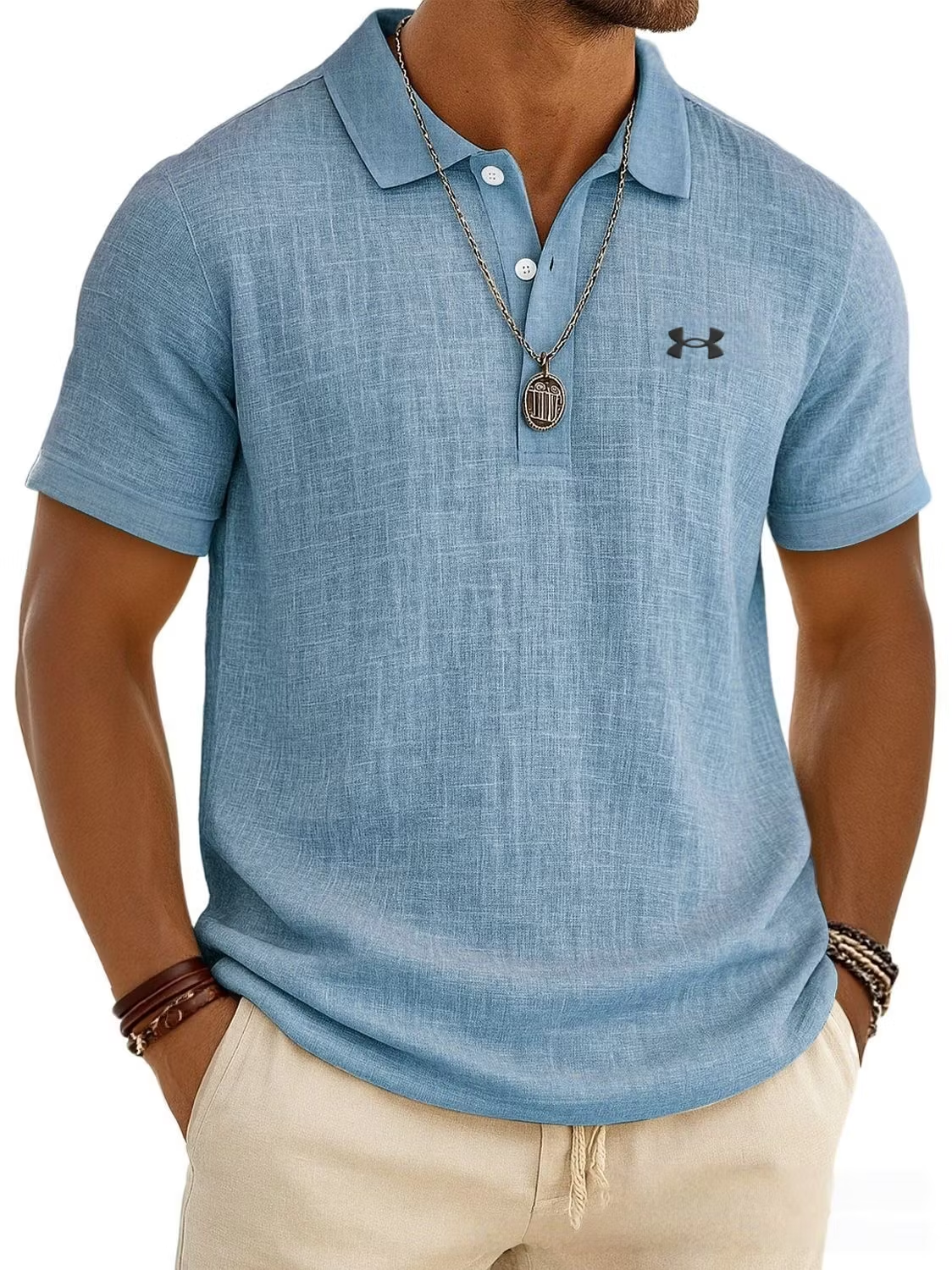 Men's Slub Cotton-Linen Casual Polo Shirt