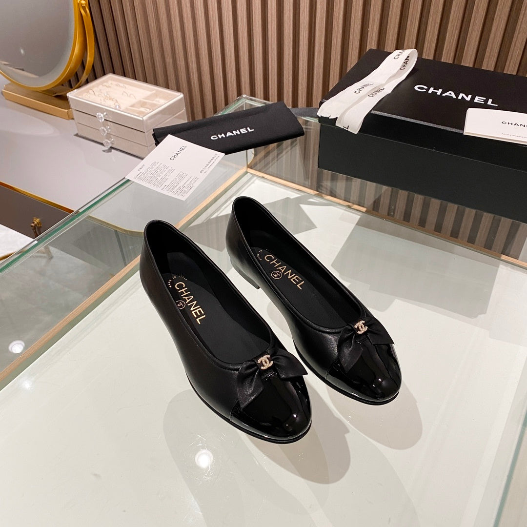 Chanel classic ballet shoes with bow leather sole VIP1:1