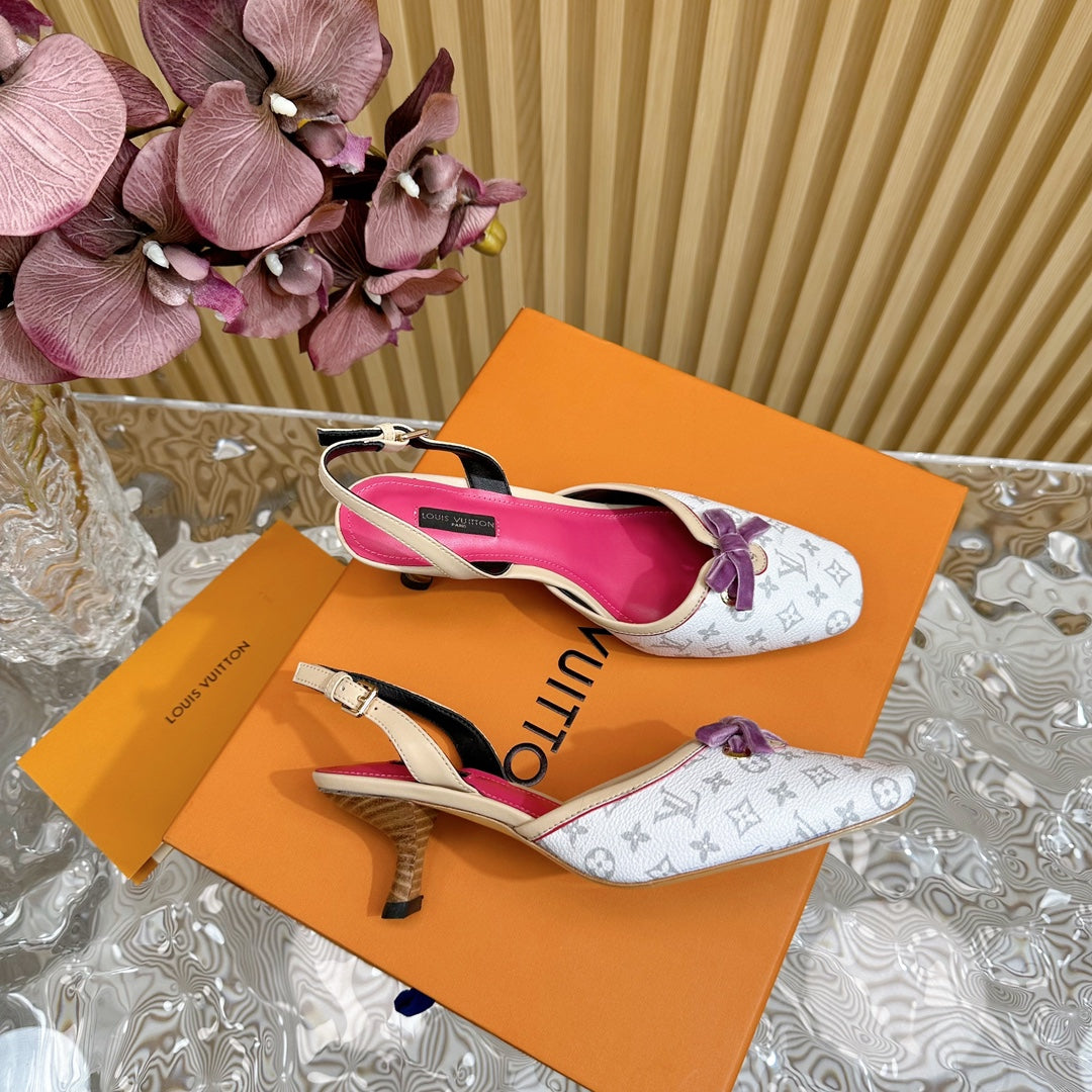 Retro literary velvet bow�cat heel sandals L*** VIP 1:1