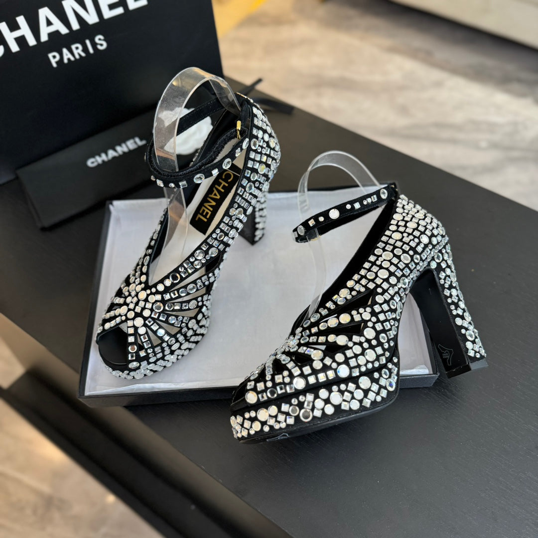 Ch*** new rhinestone super high heel sandals  VIP   1:1