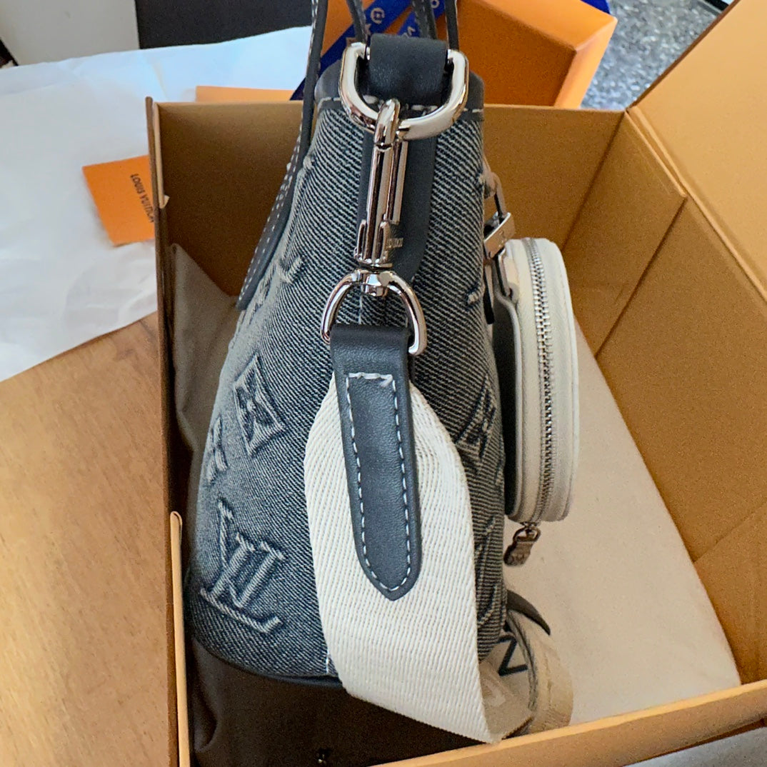 L new vintage embroidered wide shoulder strap shopping bag