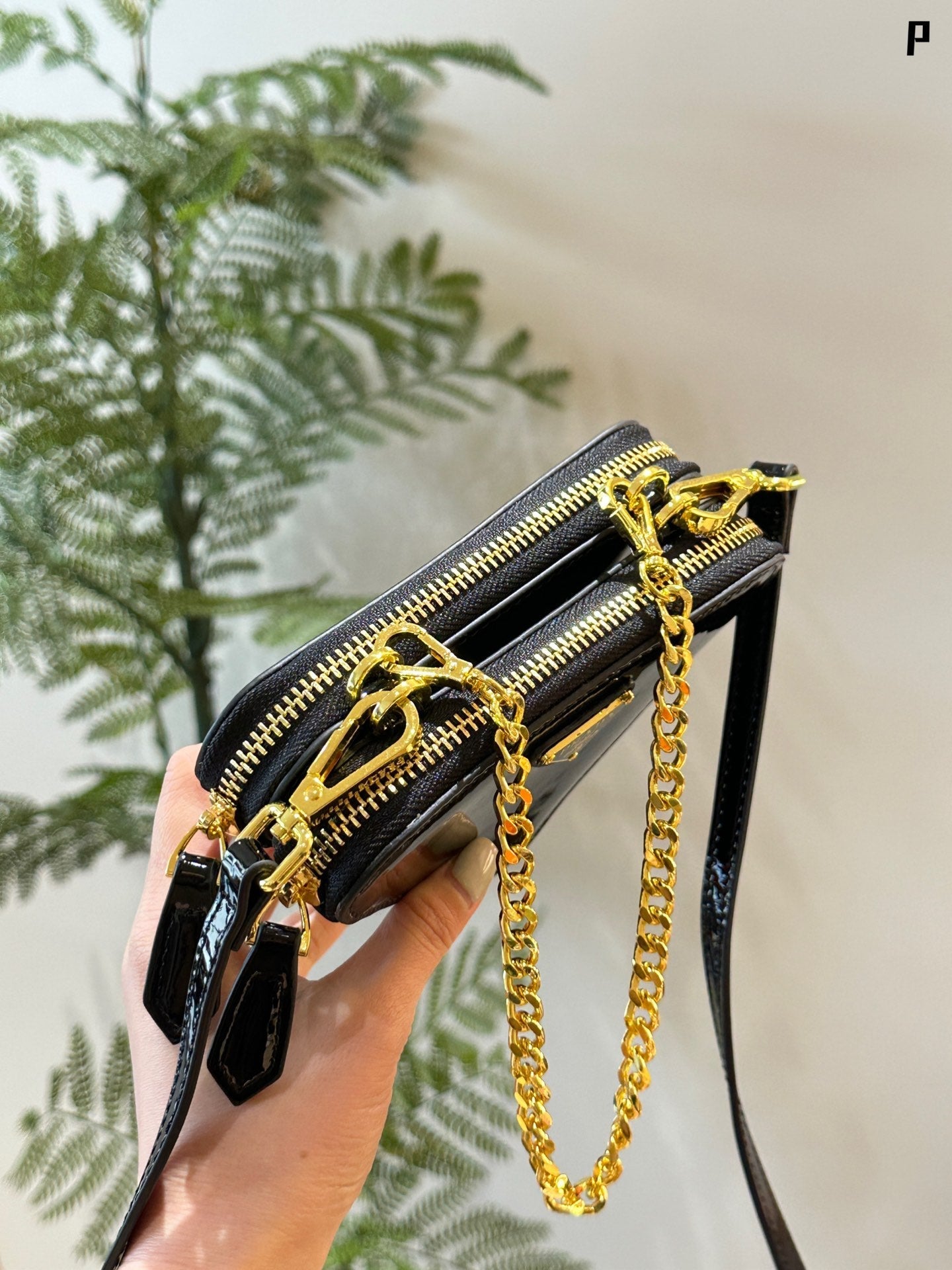 Mini P double zipper triangle bag