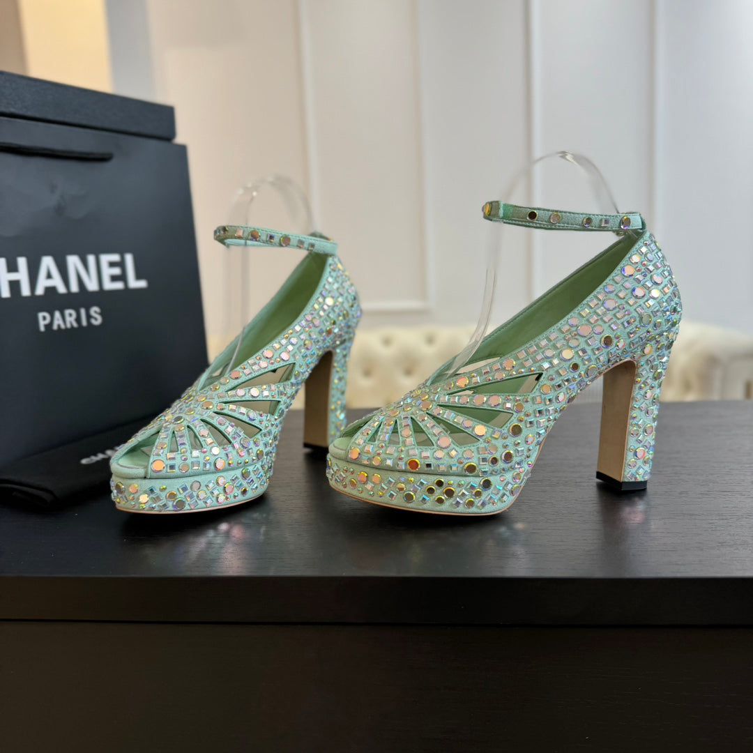 Ch*** new rhinestone super high heel sandals  VIP   1:1