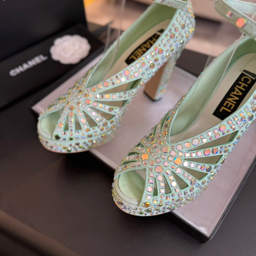 Ch*** new rhinestone super high heel sandals  VIP   1:1