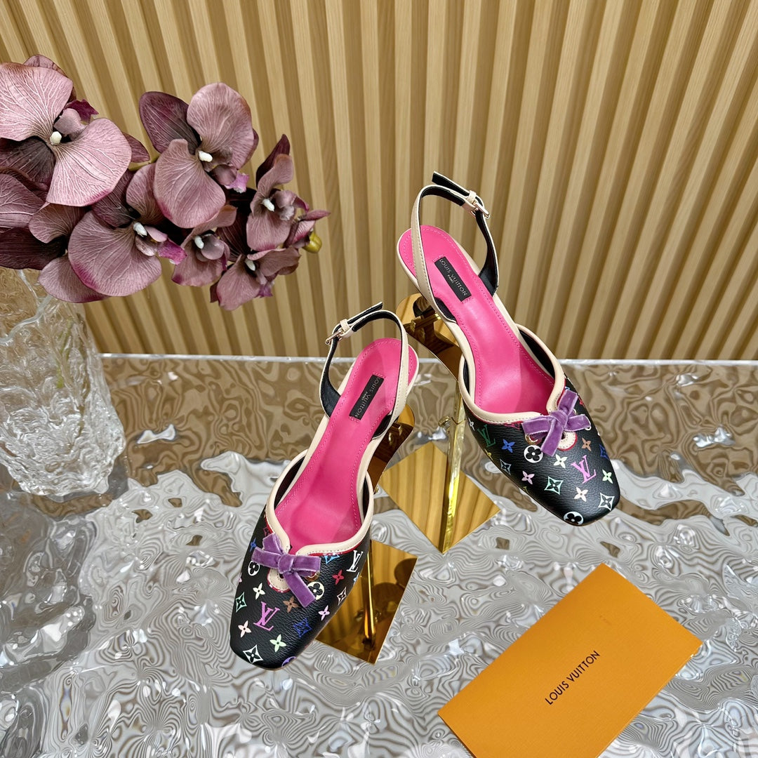 Retro literary velvet bow�cat heel sandals L*** VIP 1:1