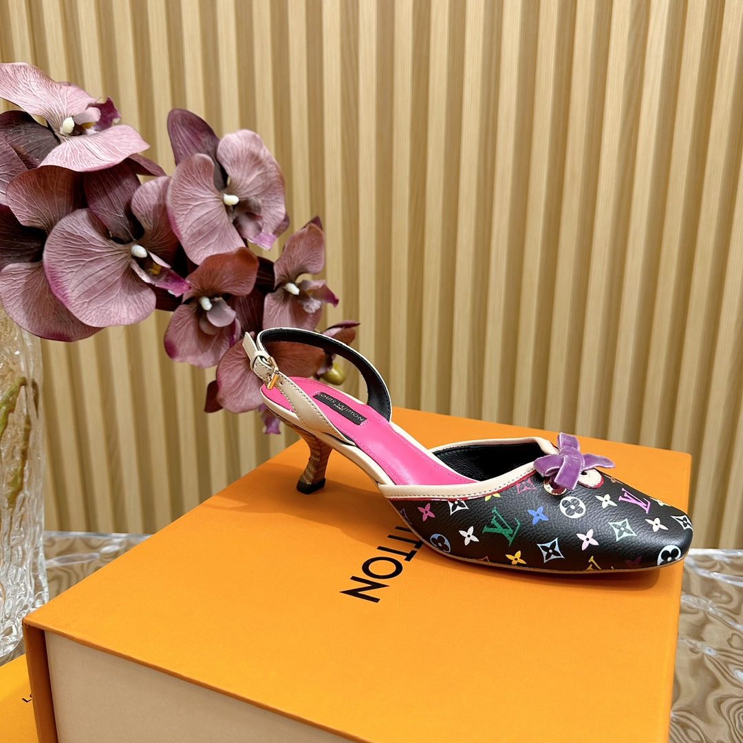 Retro literary velvet bow🎀cat heel sandals L*** VIP 1:1