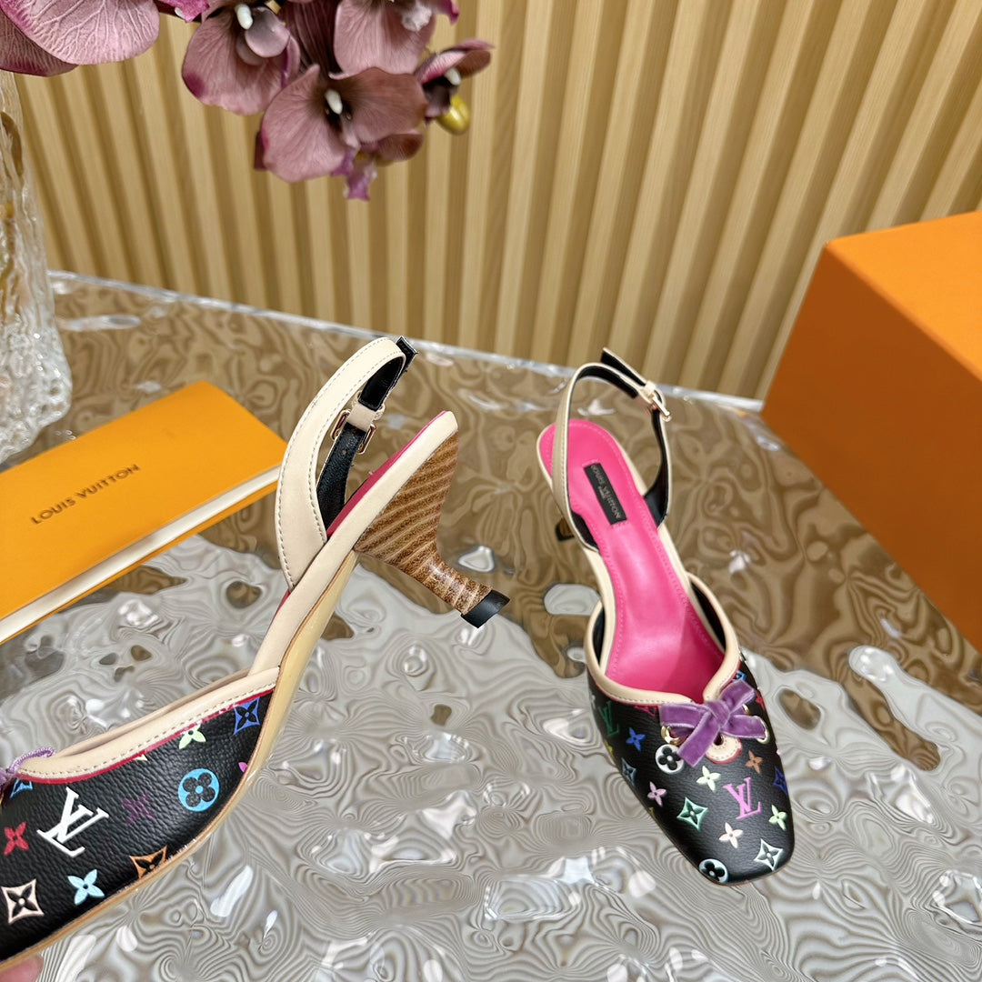 Retro literary velvet bow�cat heel sandals L*** VIP 1:1