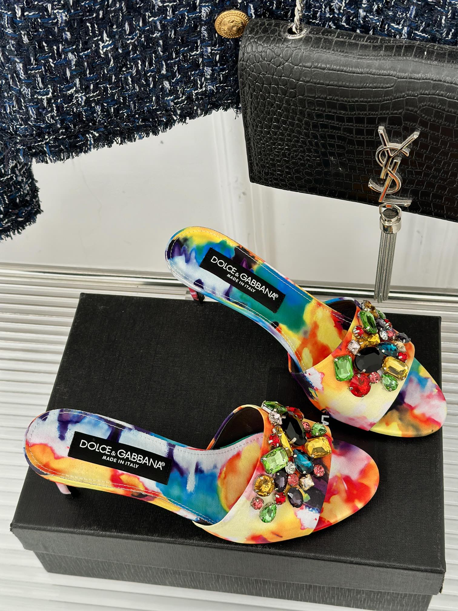 Classic hot-selling spring and summer new rhinestone high-heeled slippers DG  VIP 1：1