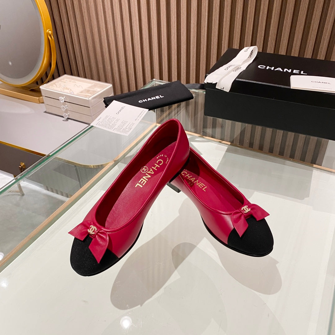 Chanel classic ballet shoes with bow leather sole VIP1:1