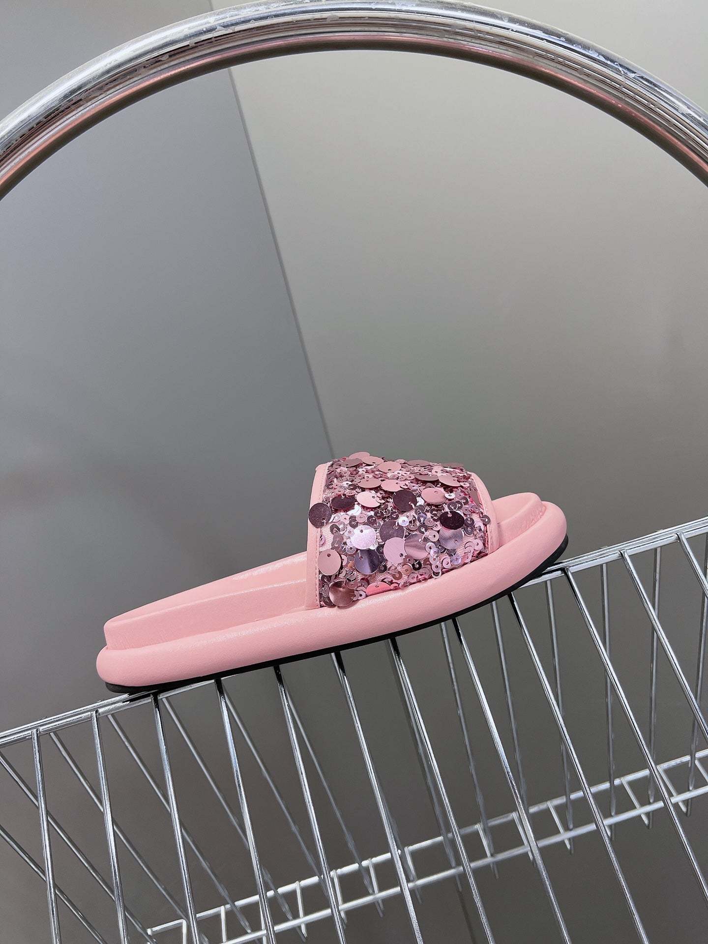 Pink Glitter Fendi Flat Slides