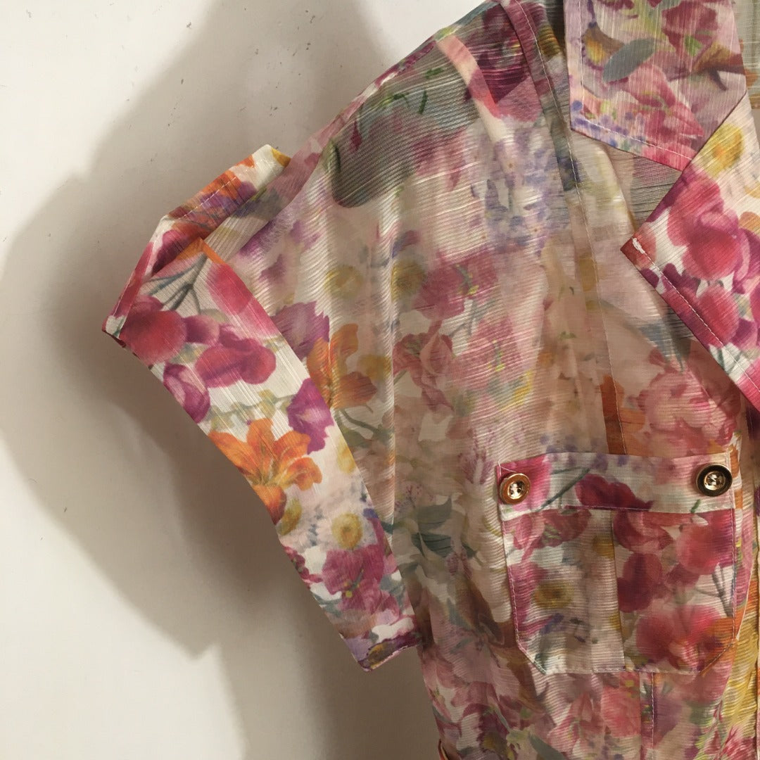 Zimmerma** new linen flower print waist short sleeve dress long skirt