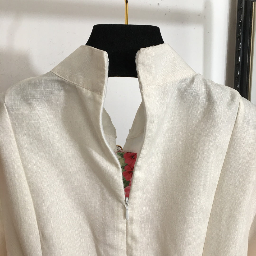 Zimmerma** new style temperament red flower print stand collar long sleeve dress with belt