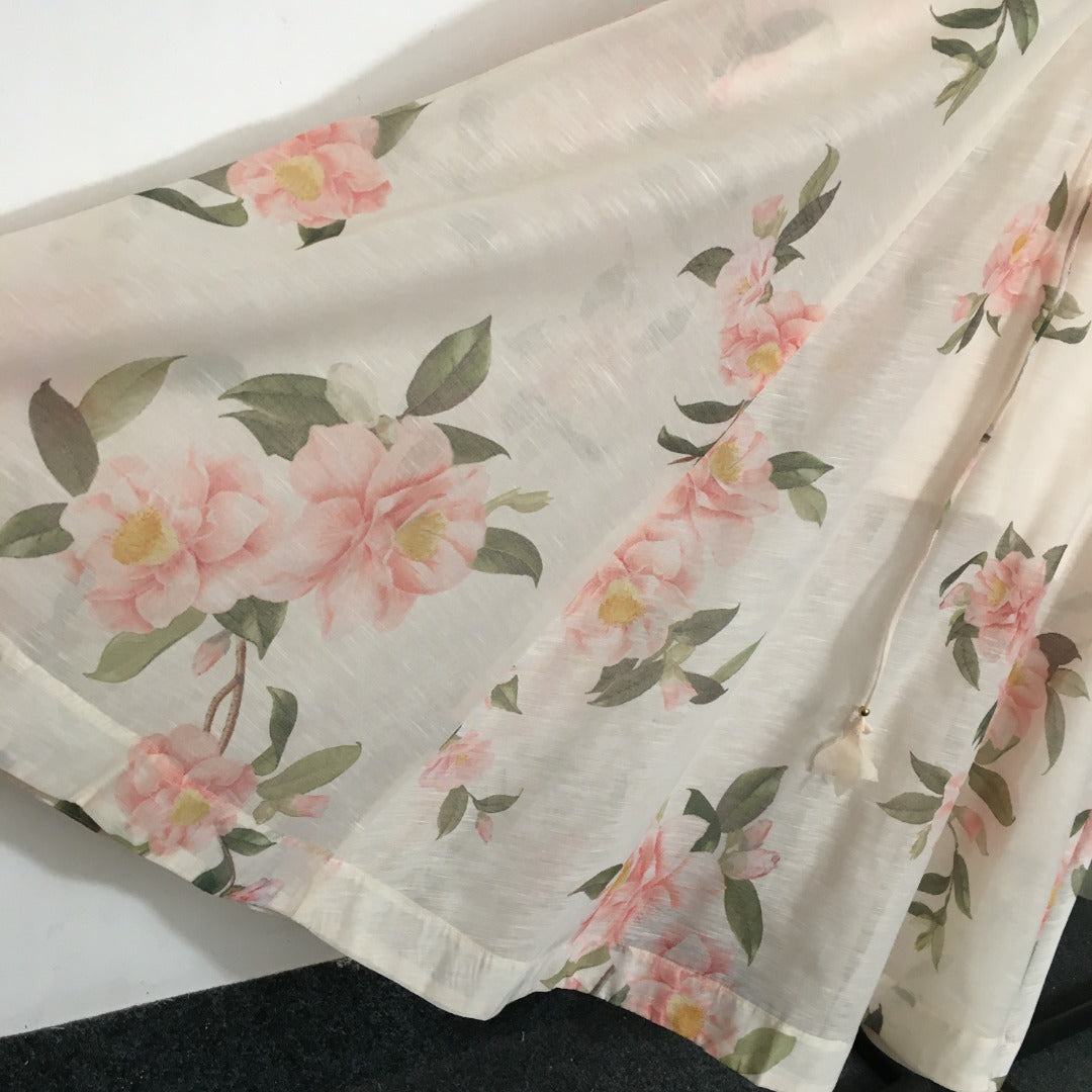 Zim** new three-dimensional flower decoration pink flower print tie waist short sleeve dress