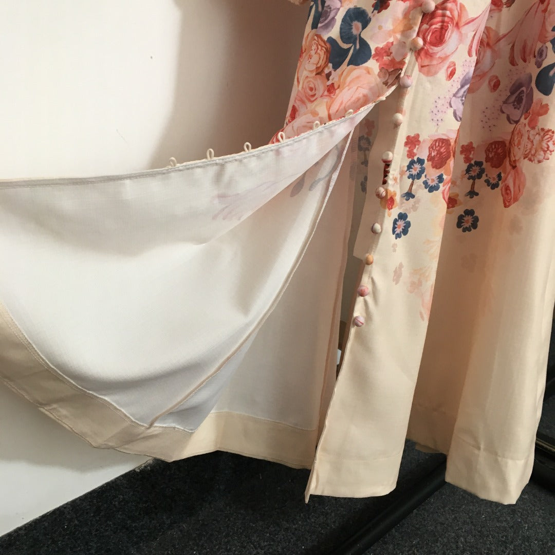 Zimmermann's newest rose flower print long-sleeved dress with belt, pink