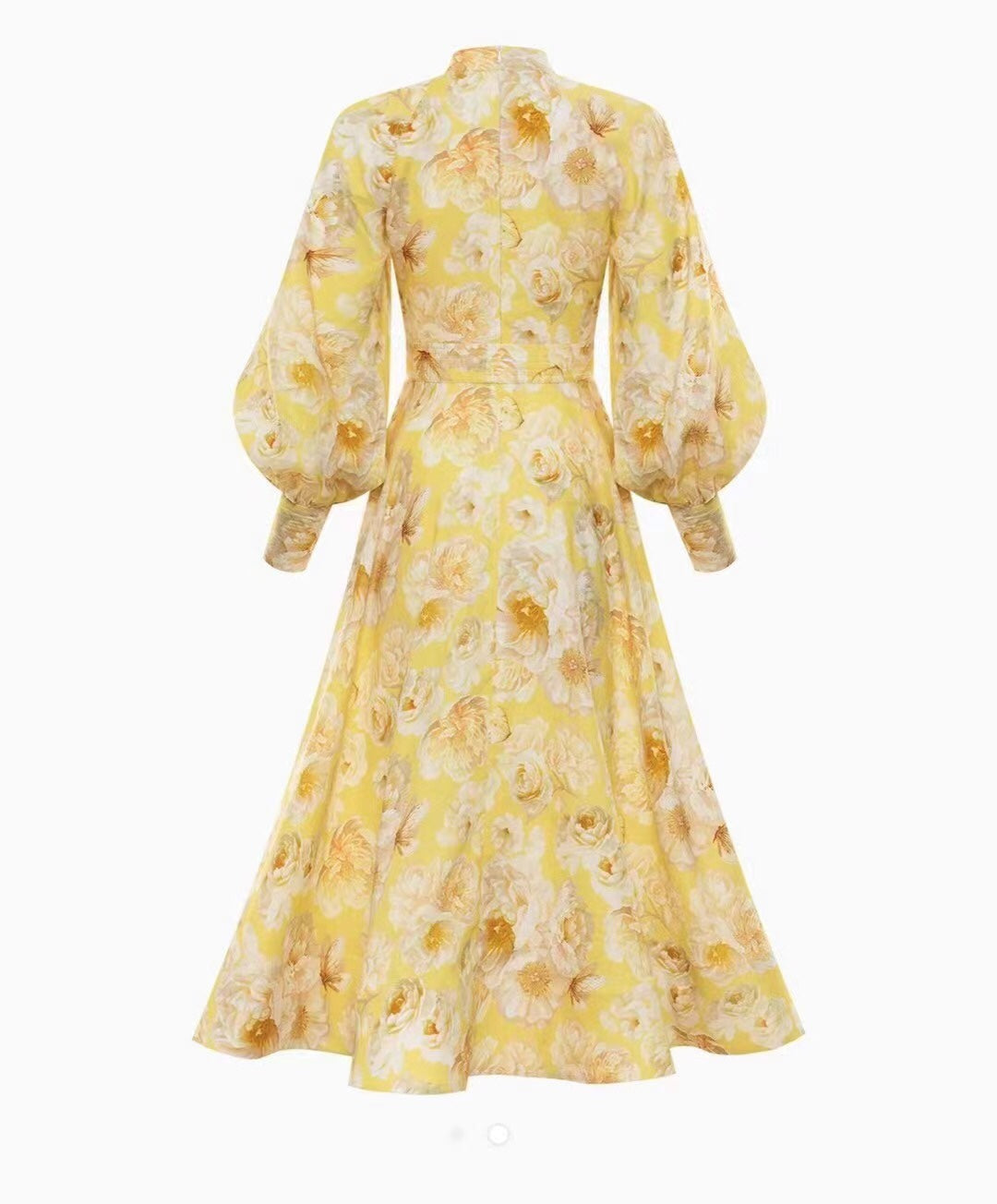 Zimmermann's newest floral print tie waist lantern long sleeve dress long skirt with suspender lining, yellow