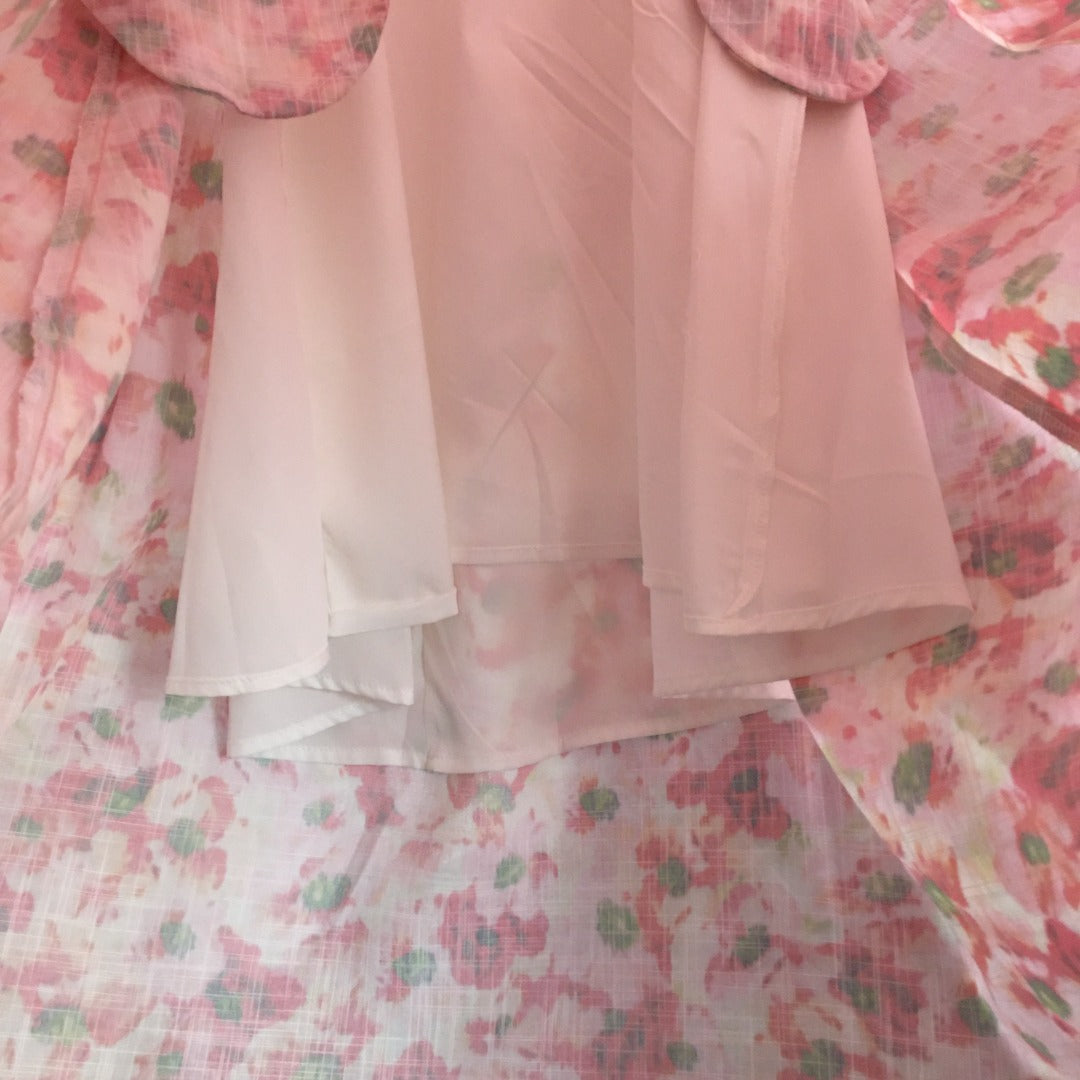 ZIM****-New Elegant Temperament Small Floral Bowknot Backless Waist Slimming Bubble Short Sleeve Dress