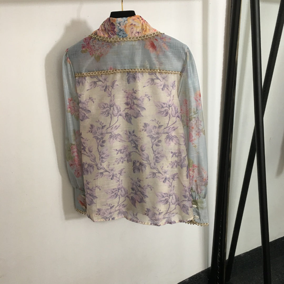 ZIM****-New suit, diamond button lace lapel long-sleeved shirt + lace short skirt