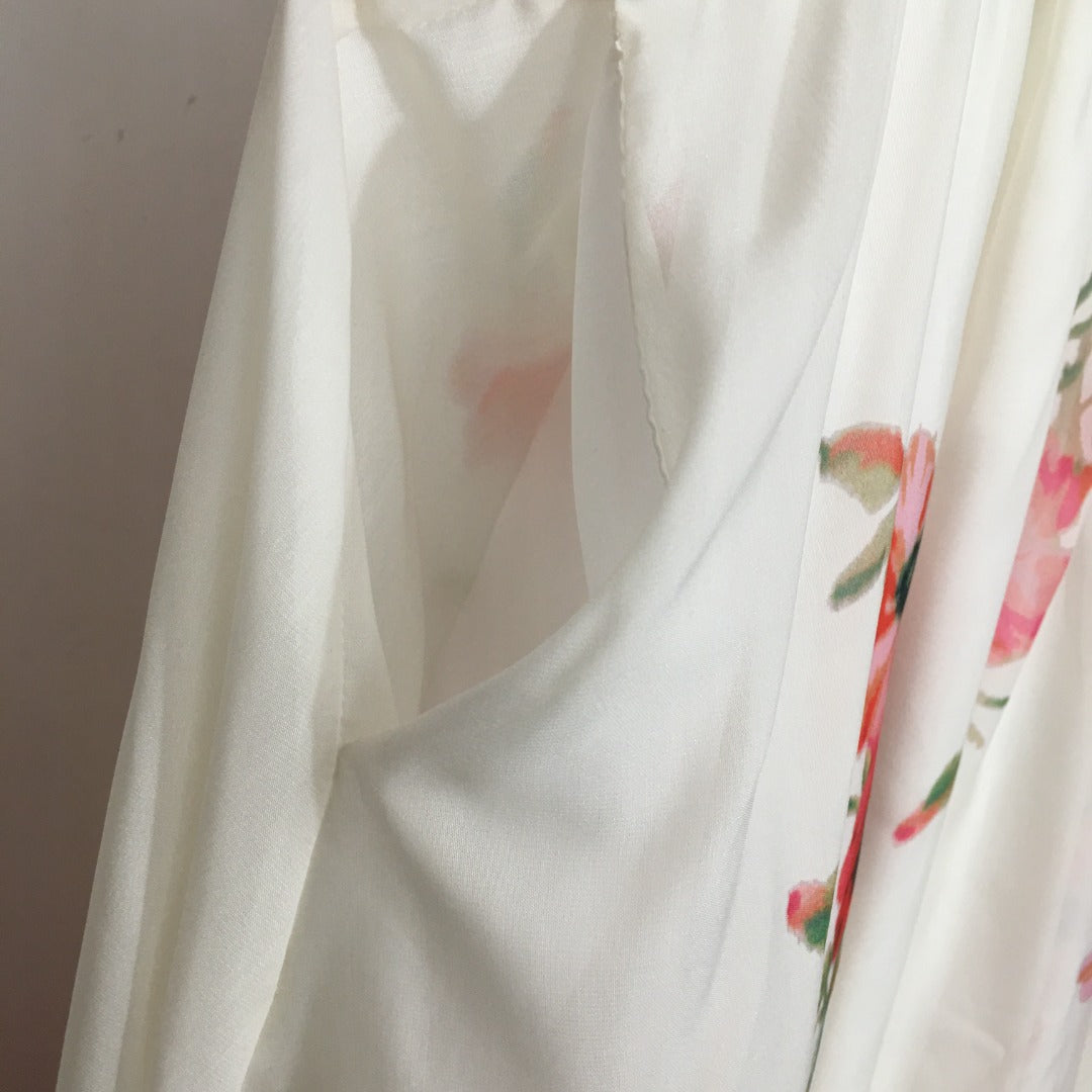 ZIM****-style suit, temperament big red flower multi-print bubble long-sleeved shirt top + high waist slim skirt, with belt