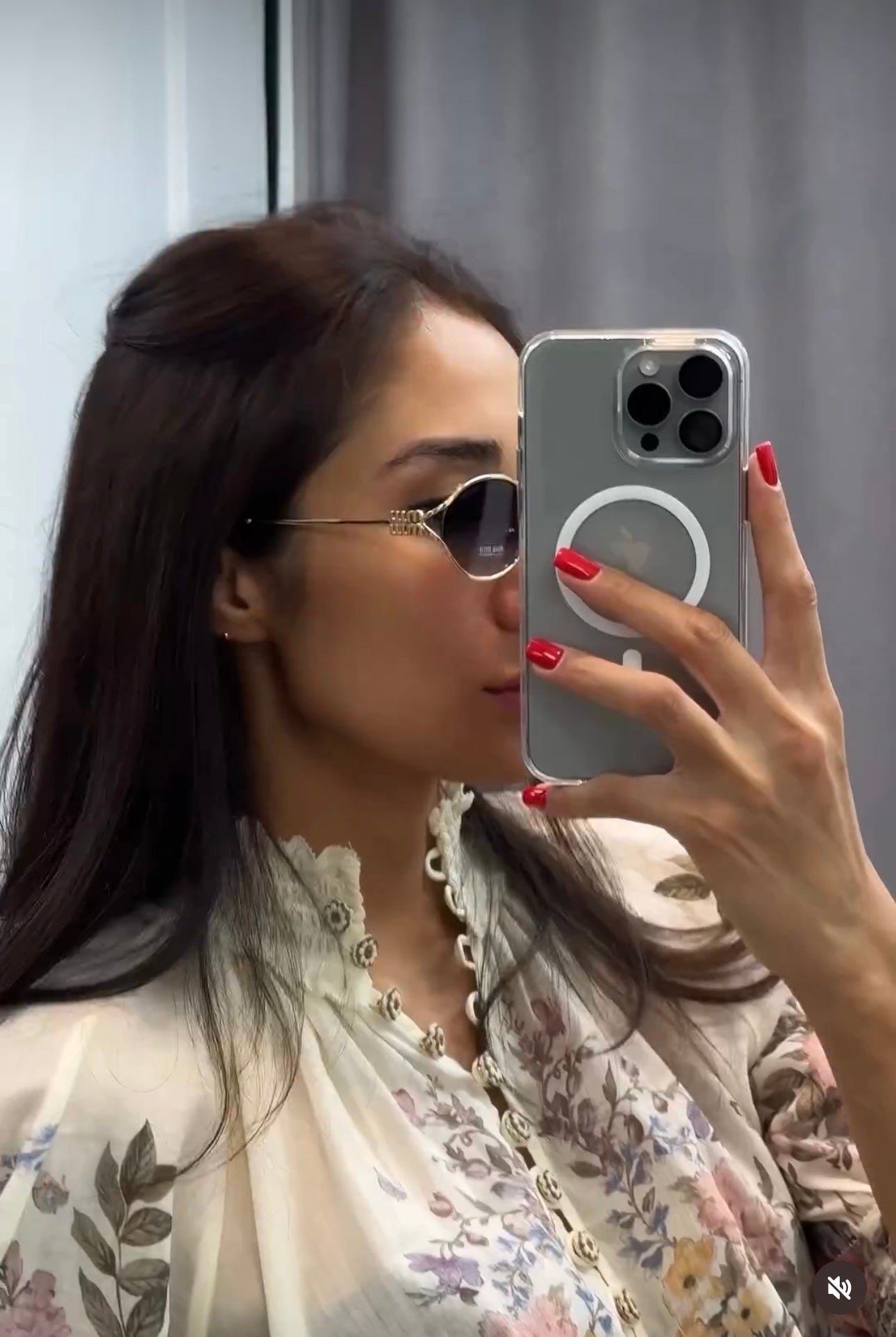 ZIM**** Linen colorful flower print lantern short-sleeved high-necked top + shorts with belt