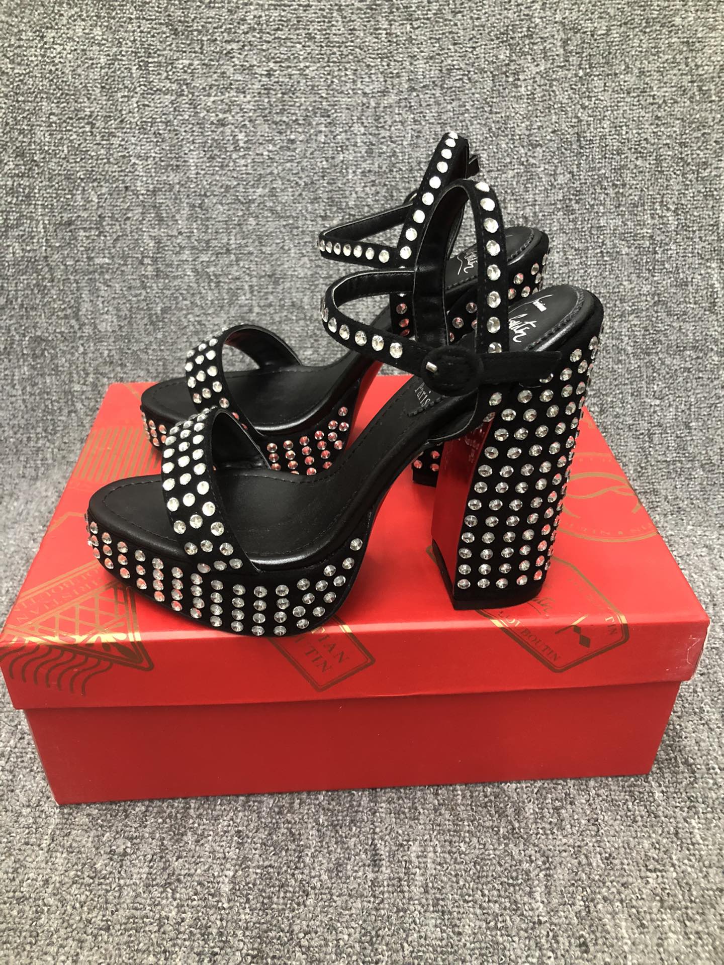 Christia** Loubout** new red bottom shoes high heels rhinestone sandals