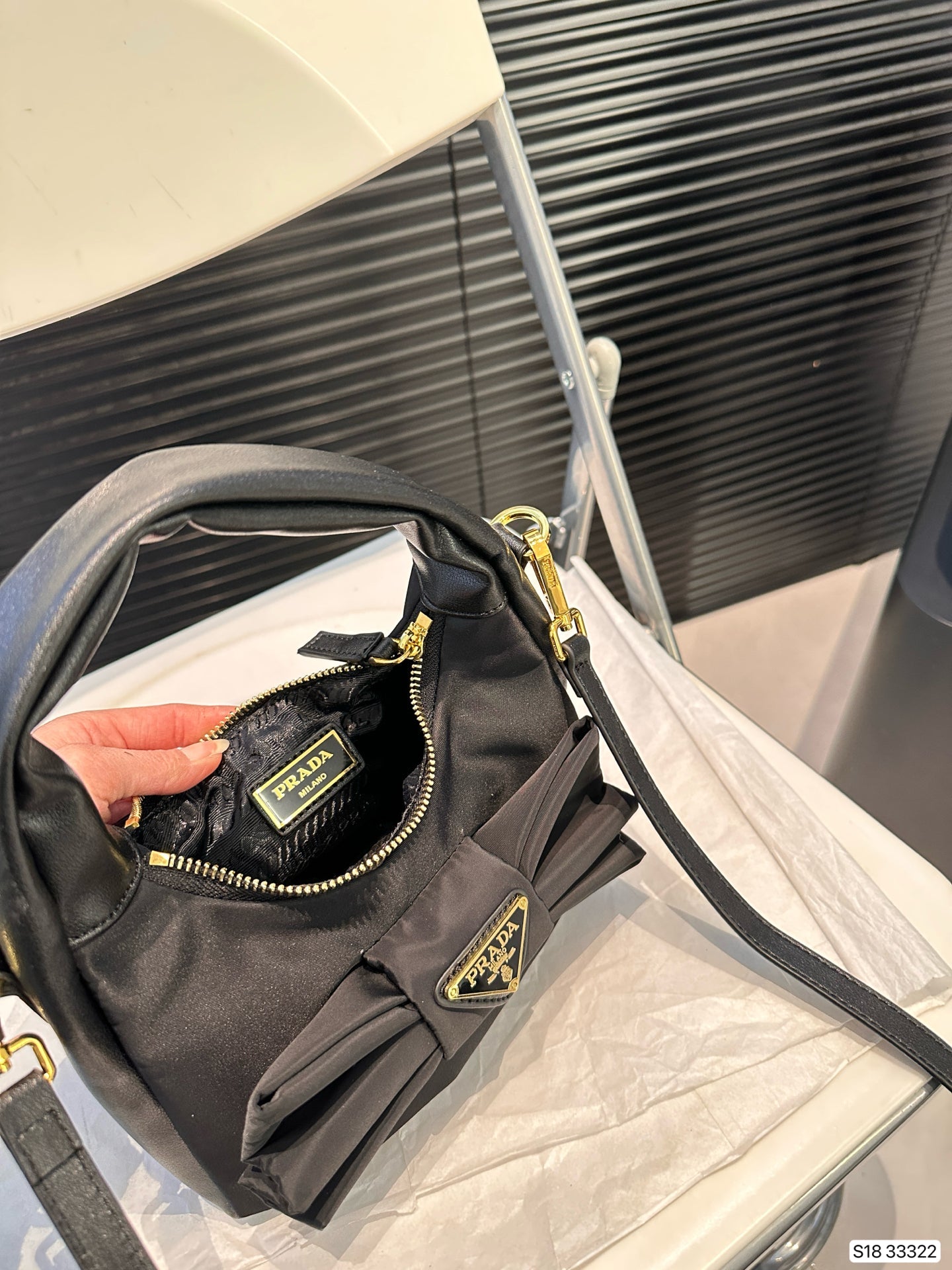 Black bow French elegant sweet retro bag