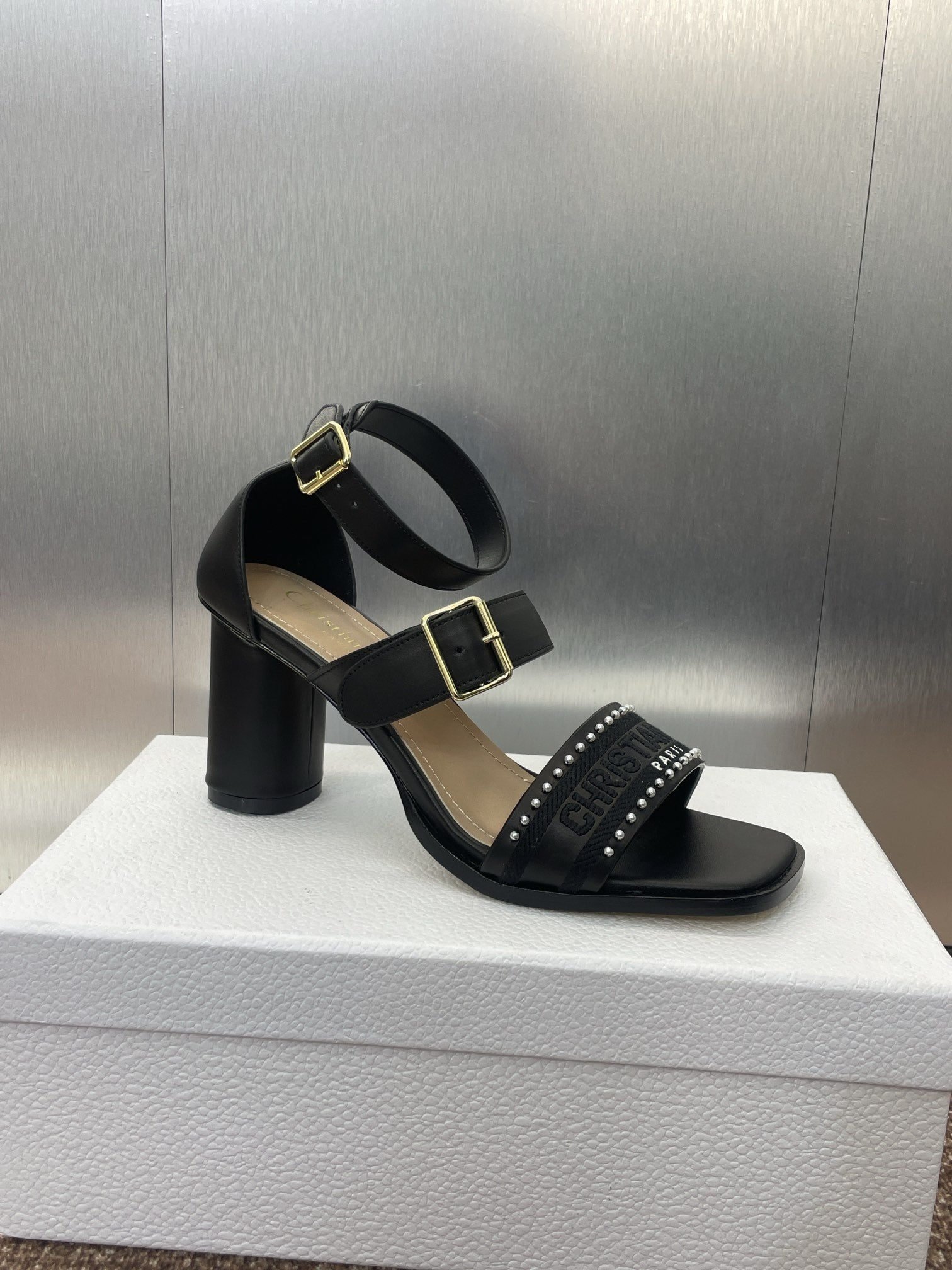 025 Spring and Summer Newest High Heel Electric Embroidery Colorblock Roman Sandals Dio VIP 1:1