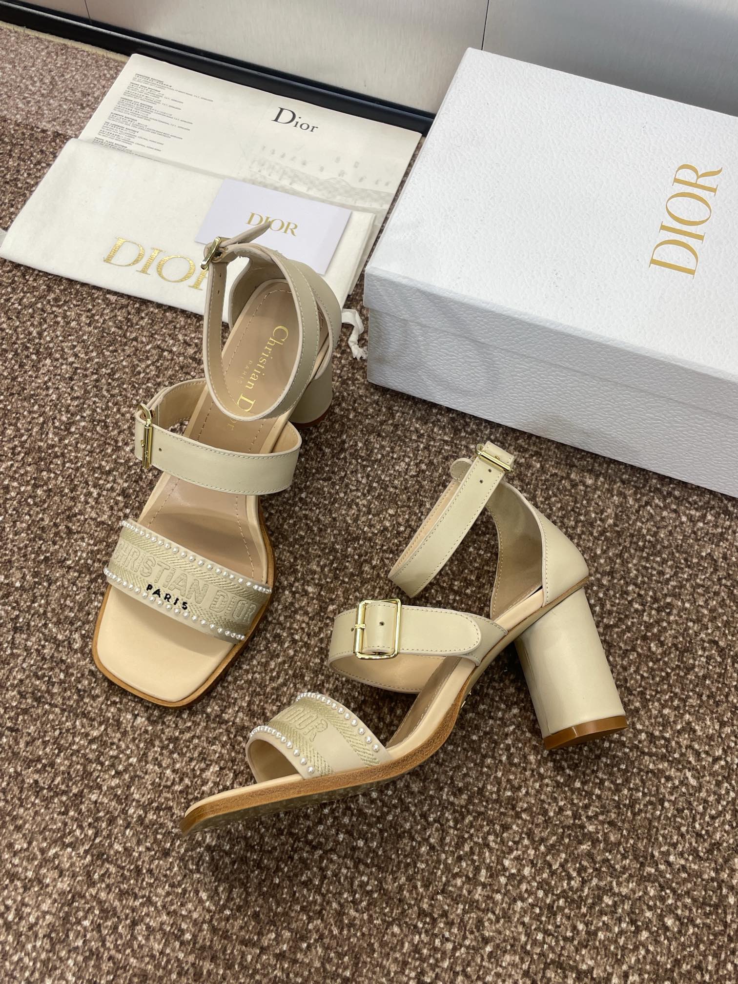 025 Spring and Summer Newest High Heel Electric Embroidery Colorblock Roman Sandals Dio VIP 1:1